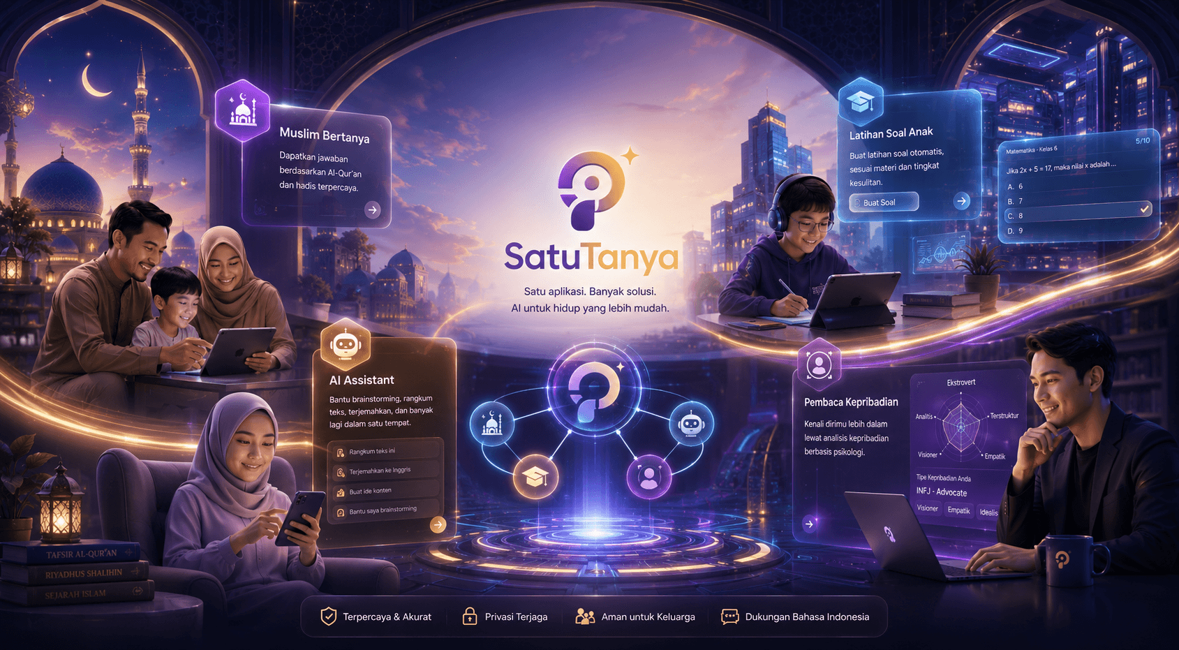 SatuTanya menghadirkan fitur AI untuk belajar, bertanya, latihan soal, dan refleksi diri.